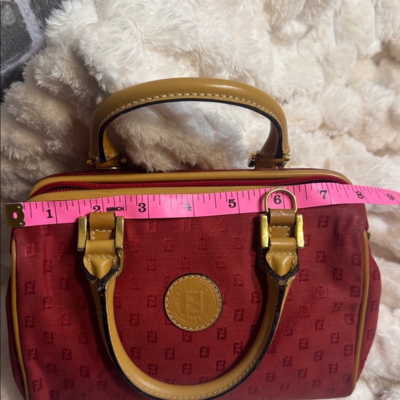 Fendi ❤️ Red FF Jacquard Mini Boston Satchel Bag. Vintage. With COA - Picture 4 of 13